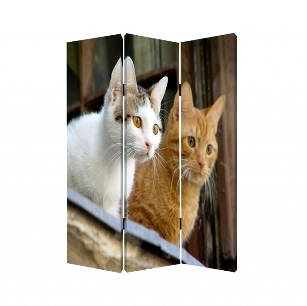 Homeroots 48 X 72 Multi Color Wood Canvas Curious Cat  Screen  Cotton Canvas 274618