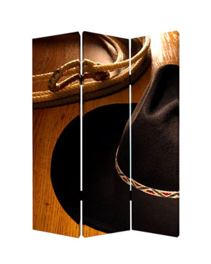 Homeroots 72" Brown And Black Canvas Folding Three Panel Screen Room Divider  Cotton Canvas 274619