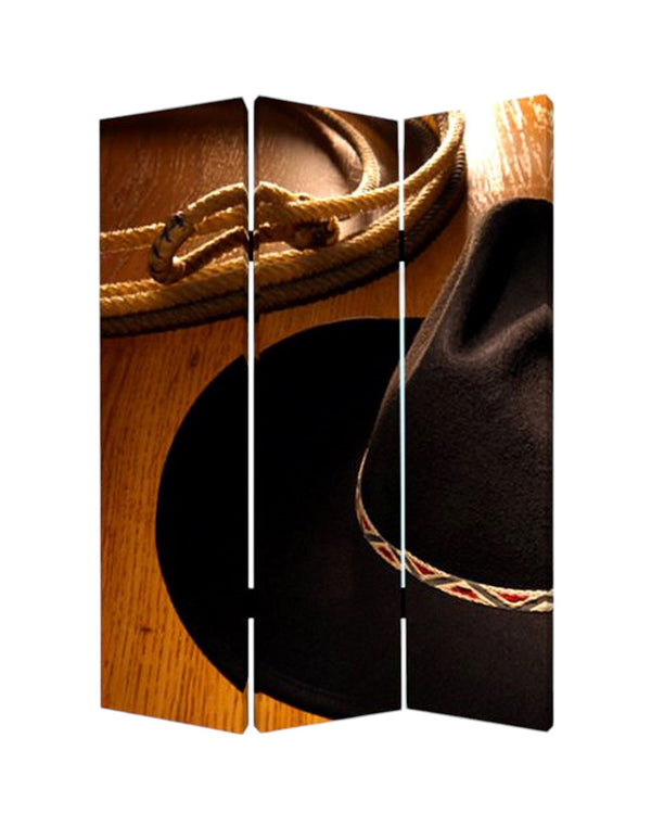 Homeroots 72" Brown And Black Canvas Folding Three Panel Screen Room Divider  Cotton Canvas 274619