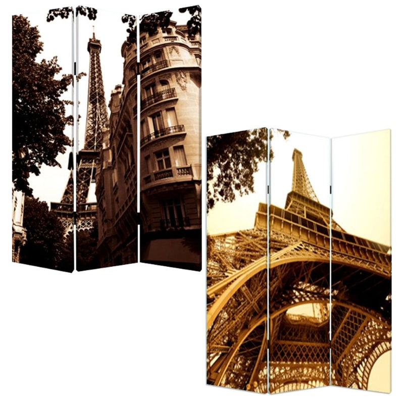 Homeroots 48" X 72" Multi Color Wood Canvas Paris  Screen  Cotton Canvas 274620