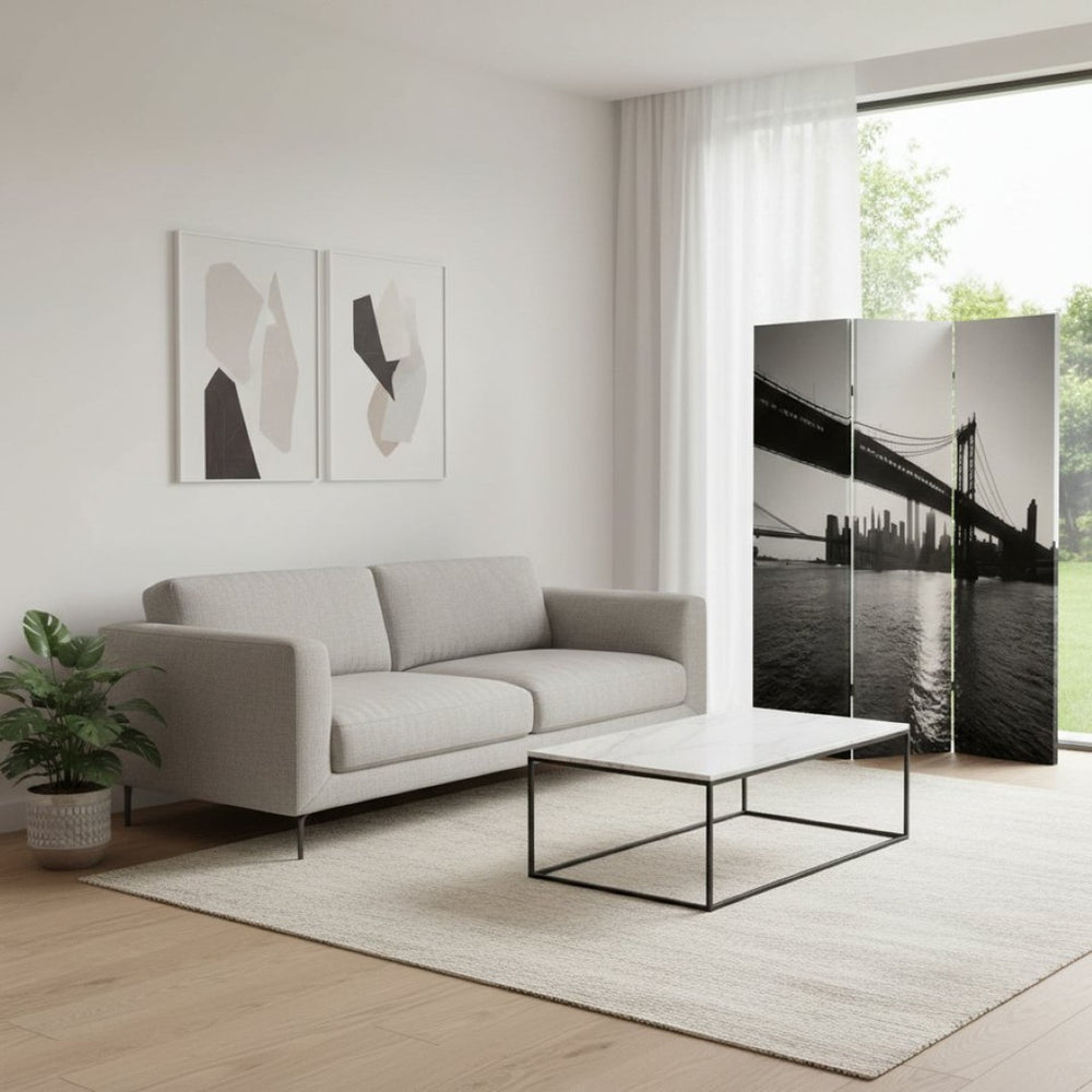 HomeRoots 48" X 72" Multi-Color Wood Canvas New York Skyline Screen - Stylish Room Divider & Décor Accent 274621