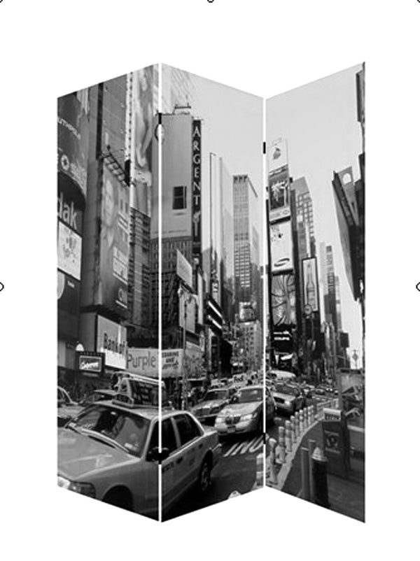 HomeRoots 48 Multi-Color NYC Canvas Folding Screen - Stylish Room Divider with Sturdy Wood Frame & Versatile Design 274622