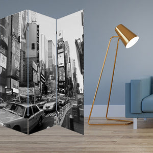 HomeRoots 48 Multi-Color NYC Canvas Folding Screen - Stylish Room Divider with Sturdy Wood Frame & Versatile Design 274622