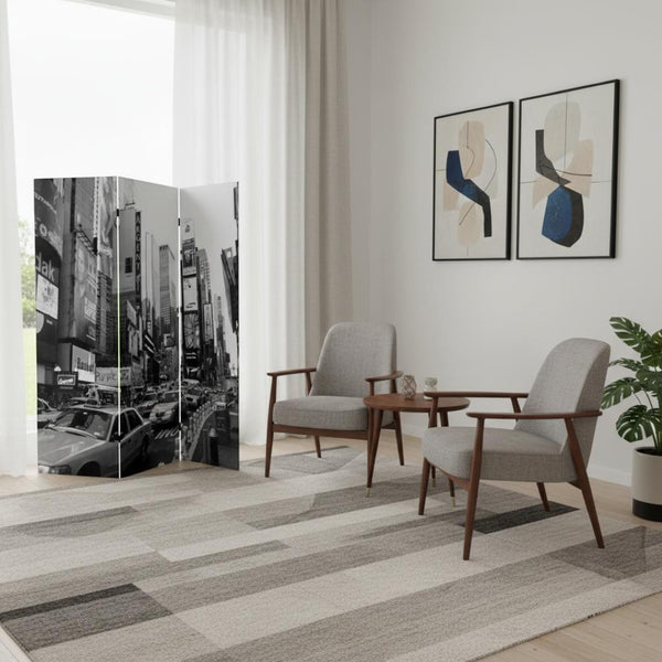 HomeRoots 48 Multi-Color NYC Canvas Folding Screen - Stylish Room Divider with Sturdy Wood Frame & Versatile Design 274622