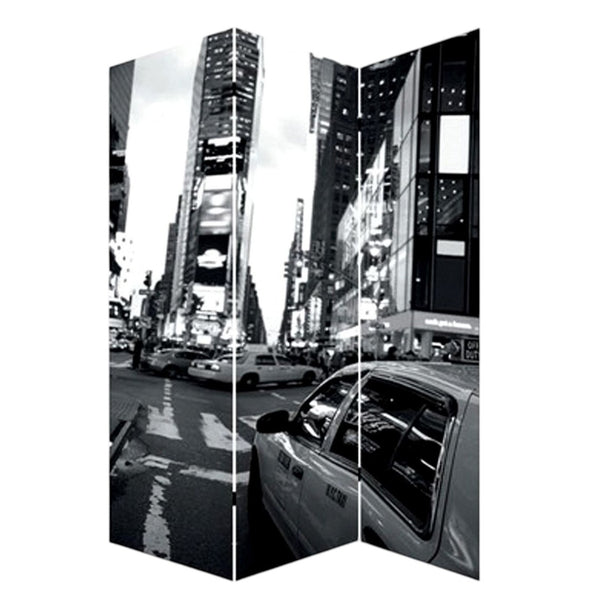 HomeRoots 48 Multi-Color NYC Canvas Folding Screen - Stylish Room Divider with Sturdy Wood Frame & Versatile Design 274622
