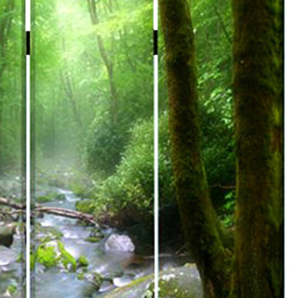 HomeRoots 72" Green Canvas Folding Room Divider - Stylish Three-Panel Screen for Privacy & Versatile Decor 274623