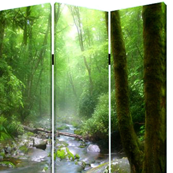 HomeRoots 72" Green Canvas Folding Room Divider - Stylish Three-Panel Screen for Privacy & Versatile Decor 274623
