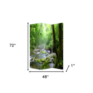 HomeRoots 72" Green Canvas Folding Room Divider - Stylish Three-Panel Screen for Privacy & Versatile Decor 274623