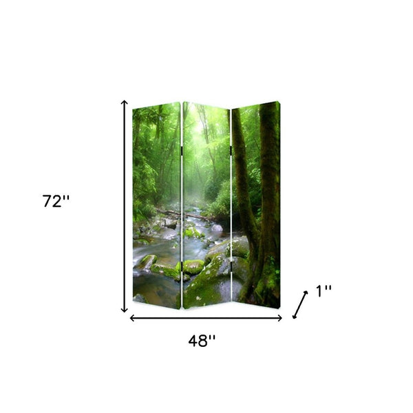 HomeRoots 72" Green Canvas Folding Room Divider - Stylish Three-Panel Screen for Privacy & Versatile Decor 274623