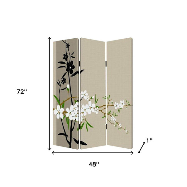 HomeRoots 48" X 72" Multi-Color Wood Canvas Plum Blossom Screen - Elegant Room Divider with Double-Sided Art 274629