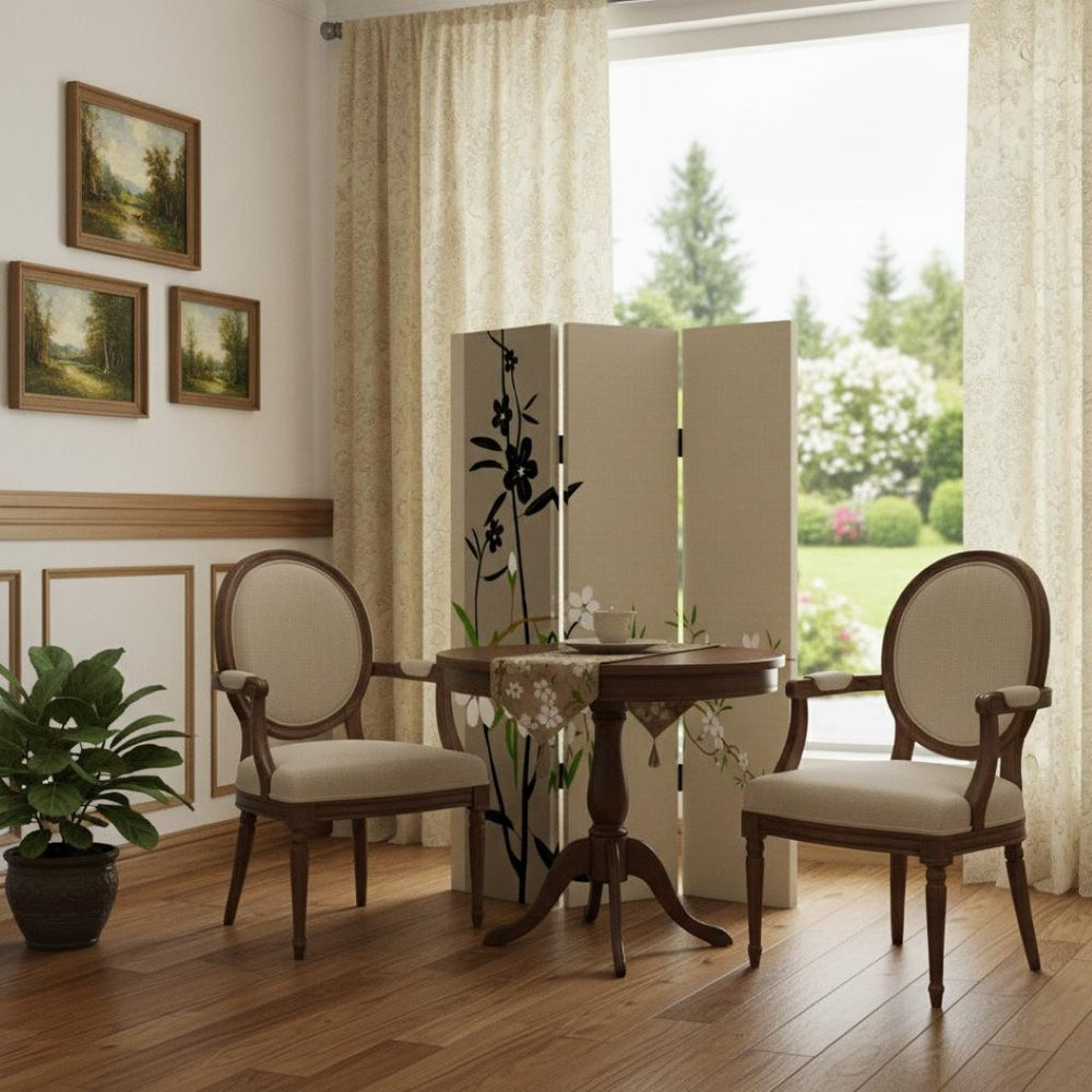 HomeRoots 48" X 72" Multi-Color Wood Canvas Plum Blossom Screen - Elegant Room Divider with Double-Sided Art 274629