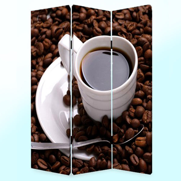 Homeroots 48" X 72" Multi Color Wood Canvas Coffee Time  Screen  Cotton Canvas 274630