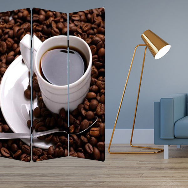 Homeroots 48" X 72" Multi Color Wood Canvas Coffee Time  Screen  Cotton Canvas 274630