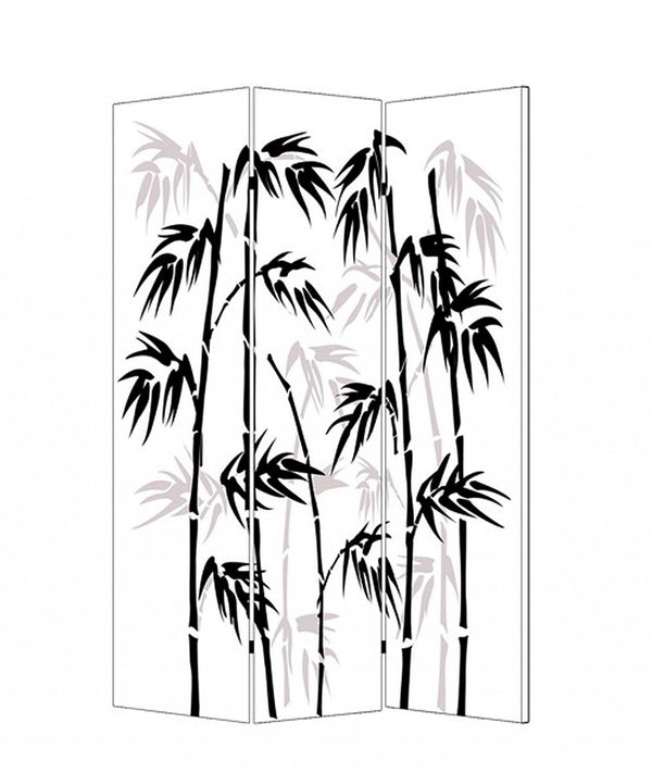 HomeRoots 48 X 72 Elegant Multi-Color Bamboo Leaf Canvas Screen - Portable 3-Panel Room Divider for Privacy 274632