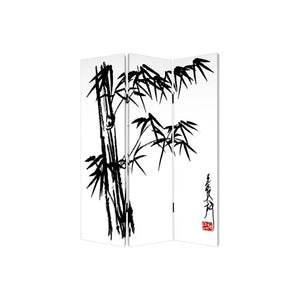 HomeRoots 48 X 72 Elegant Multi-Color Bamboo Leaf Canvas Screen - Portable 3-Panel Room Divider for Privacy 274632