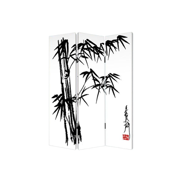 HomeRoots 48 X 72 Elegant Multi-Color Bamboo Leaf Canvas Screen - Portable 3-Panel Room Divider for Privacy 274632