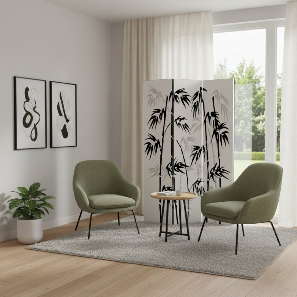 HomeRoots 48 X 72 Elegant Multi-Color Bamboo Leaf Canvas Screen - Portable 3-Panel Room Divider for Privacy 274632