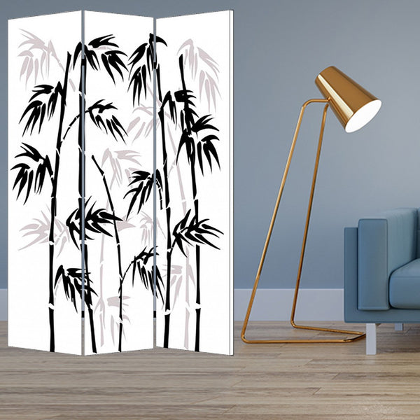 HomeRoots 48 X 72 Elegant Multi-Color Bamboo Leaf Canvas Screen - Portable 3-Panel Room Divider for Privacy 274632