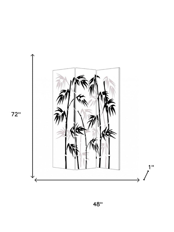 HomeRoots 48 X 72 Elegant Multi-Color Bamboo Leaf Canvas Screen - Portable 3-Panel Room Divider for Privacy 274632