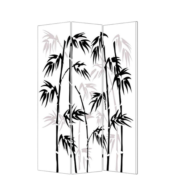 HomeRoots 48 X 72 Elegant Multi-Color Bamboo Leaf Canvas Screen - Portable 3-Panel Room Divider for Privacy 274632