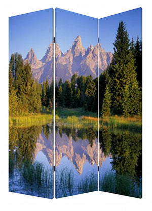 HomeRoots 48 Multi-Color Mountain Peaks Wood Canvas Room Screen - Stylish 3-Panel Folding Privacy Divider 274633