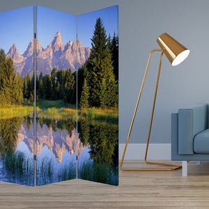 HomeRoots 48 Multi-Color Mountain Peaks Wood Canvas Room Screen - Stylish 3-Panel Folding Privacy Divider 274633