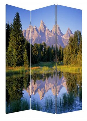 HomeRoots 48 Multi-Color Mountain Peaks Wood Canvas Room Screen - Stylish 3-Panel Folding Privacy Divider 274633