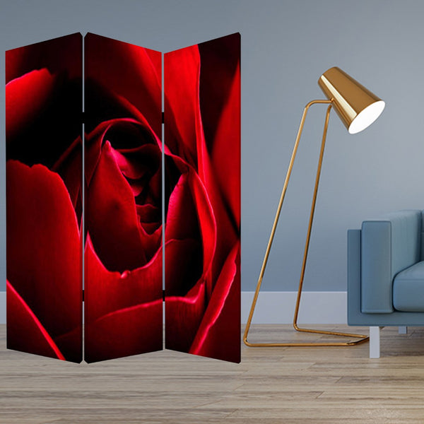HomeRoots 48 X 72 Multi-Color Wood Canvas Rose Screen - Versatile 3-Panel Room Divider with Artistic Flair 274637