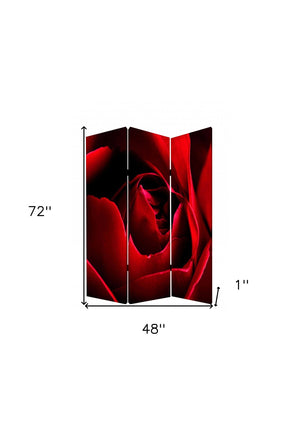 HomeRoots 48 X 72 Multi-Color Wood Canvas Rose Screen - Versatile 3-Panel Room Divider with Artistic Flair 274637
