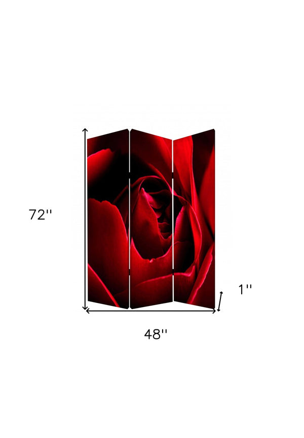 HomeRoots 48 X 72 Multi-Color Wood Canvas Rose Screen - Versatile 3-Panel Room Divider with Artistic Flair 274637
