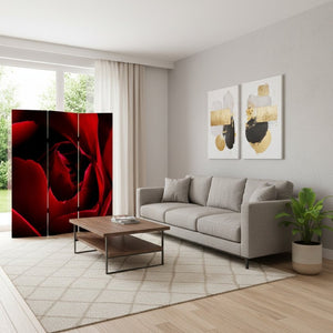 HomeRoots 48 X 72 Multi-Color Wood Canvas Rose Screen - Versatile 3-Panel Room Divider with Artistic Flair 274637