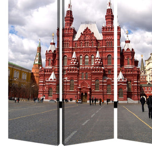 HomeRoots 48" Vibrant Red Blue and White Wooden Canvas Folding Screen - Stylish Room Divider for Any Space 274639