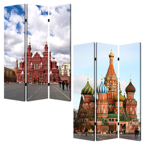 Homeroots 48" X 72" Red Blue And White Wood Canvas Russia  Screen  Cotton Canvas 274639