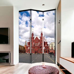 Homeroots 48" X 72" Red Blue And White Wood Canvas Russia  Screen  Cotton Canvas 274639