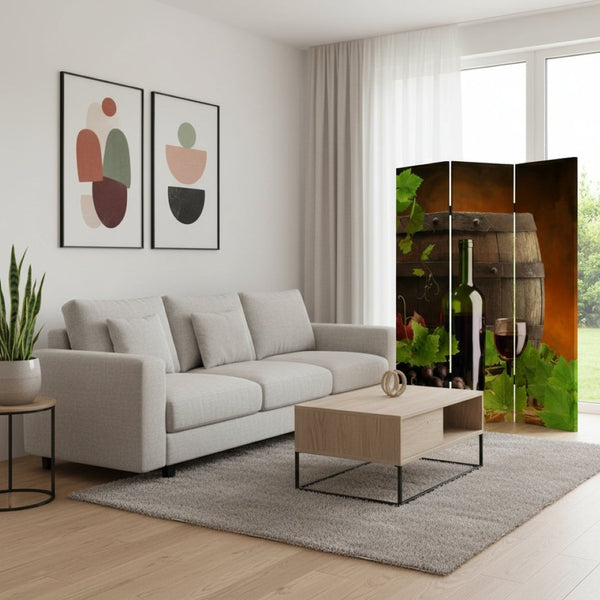 HomeRoots 48" X 72" Multi-Color Wood Canvas Room Divider Screen with Wine-Country Design for Style & Privacy 274640