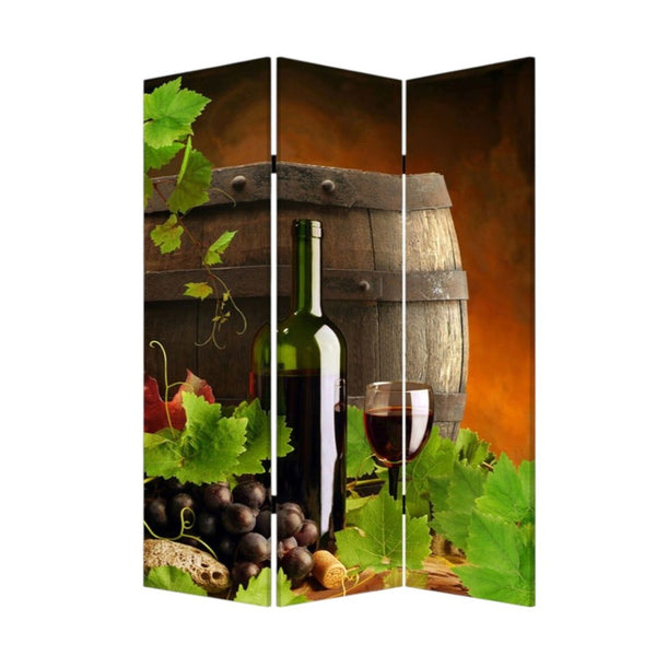 HomeRoots 48" X 72" Multi-Color Wood Canvas Room Divider Screen with Wine-Country Design for Style & Privacy 274640
