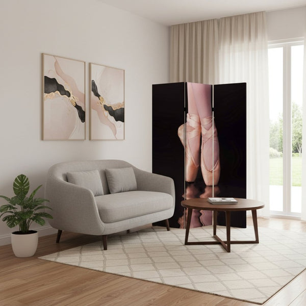 HomeRoots 48" Multi Color Wood Canvas Ballet Screen – Vibrant 3-Panel Room Divider for Stylish Space Definition 274641