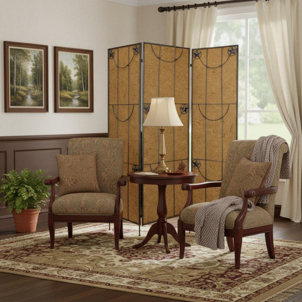 HomeRoots 60 X 72 Brown Metal Lone Star Screen - Stylish Room Divider with Durable Stainless Steel Design 274642