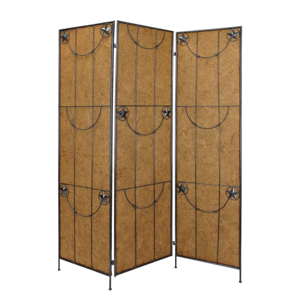 HomeRoots 60 X 72 Brown Metal Lone Star Screen - Stylish Room Divider with Durable Stainless Steel Design 274642