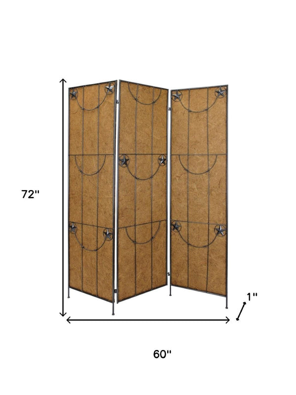 HomeRoots 60 X 72 Brown Metal Lone Star Screen - Stylish Room Divider with Durable Stainless Steel Design 274642