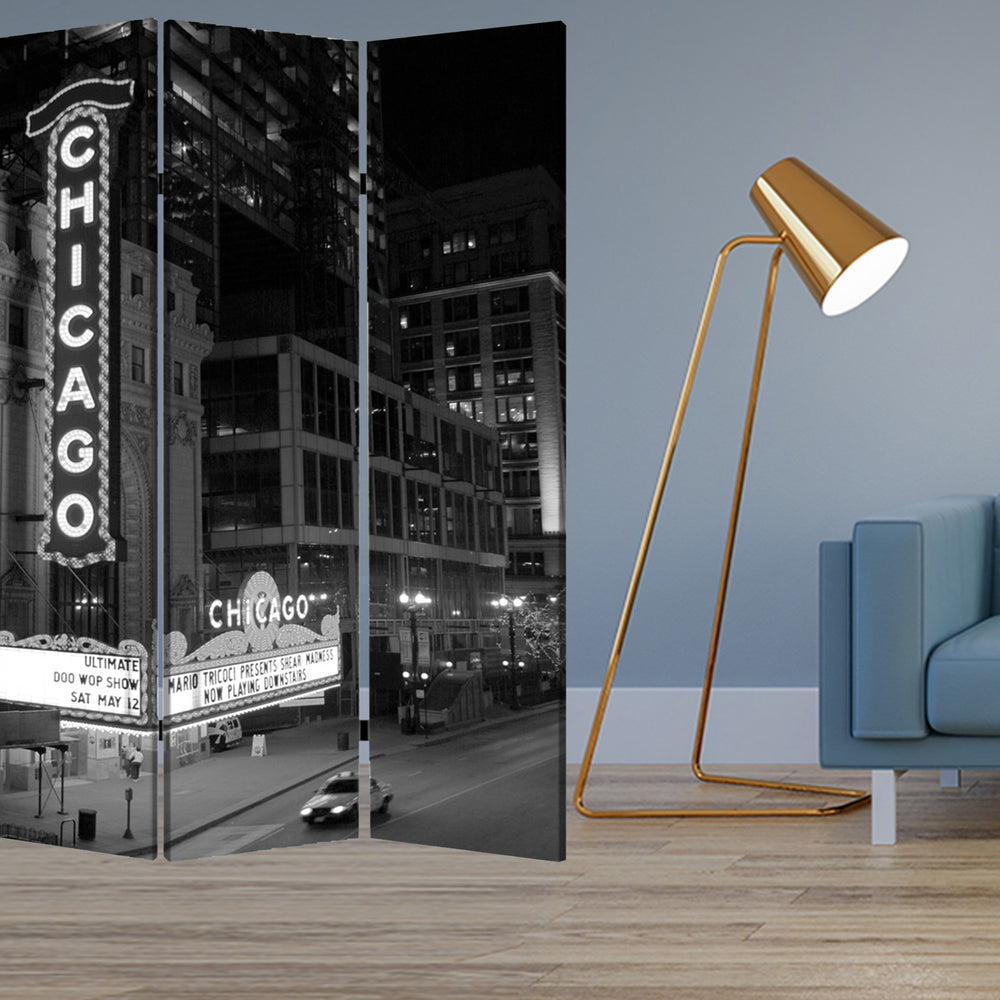 Homeroots 48" X 72" Multi Color Wood Canvas Chicago  Screen  Cotton Canvas 274651