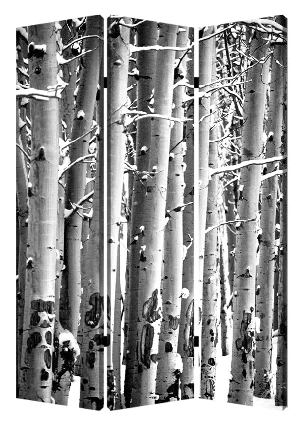 Homeroots 48" X 72" Gray And White Wood Canvas Birch  Screen  Cotton Canvas 274652