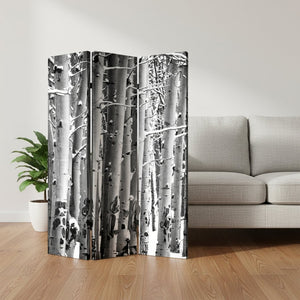 HomeRoots 48" Gray and White Wood Canvas Birch Screen - Elegant 3-Panel Folding Divider for Modern Spaces 274652