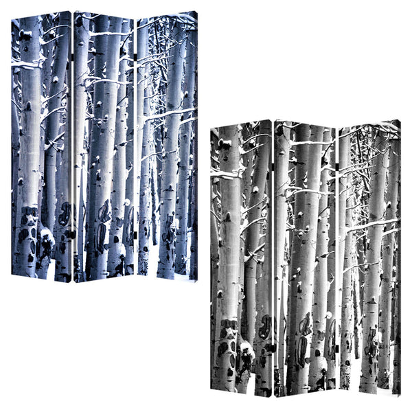 Homeroots 48" X 72" Gray And White Wood Canvas Birch  Screen  Cotton Canvas 274652