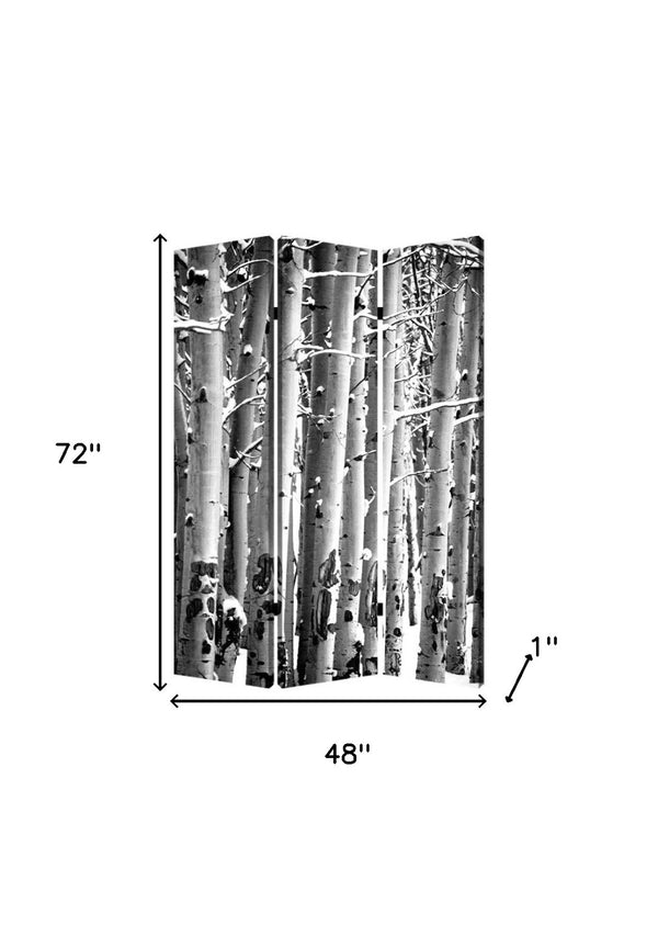 HomeRoots 48" Gray and White Wood Canvas Birch Screen - Elegant 3-Panel Folding Divider for Modern Spaces 274652
