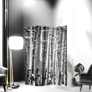 Homeroots 48" X 72" Gray And White Wood Canvas Birch  Screen  Cotton Canvas 274652