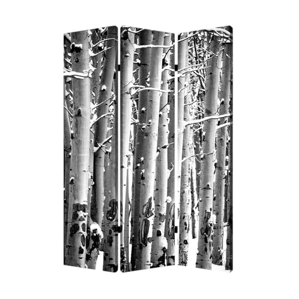 HomeRoots 48" Gray and White Wood Canvas Birch Screen - Elegant 3-Panel Folding Divider for Modern Spaces 274652