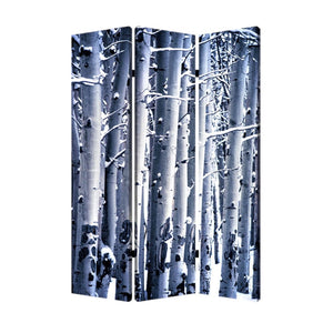 HomeRoots 48" Gray and White Wood Canvas Birch Screen - Elegant 3-Panel Folding Divider for Modern Spaces 274652
