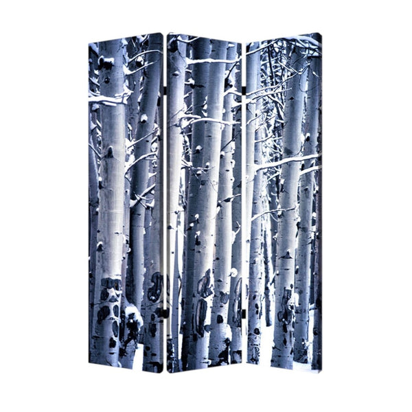 HomeRoots 48" Gray and White Wood Canvas Birch Screen - Elegant 3-Panel Folding Divider for Modern Spaces 274652