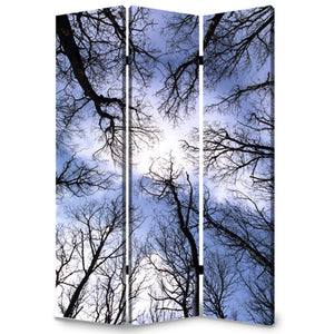 HomeRoots 48" Multi Color Wood Canvas Forest Room Divider - Elegant Three-Panel Folding Screen for Any Space 274653